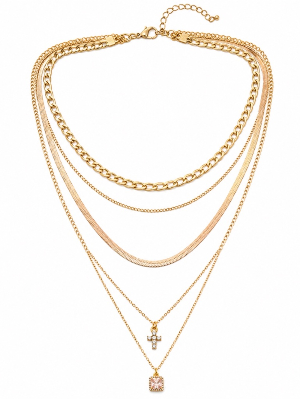 Five-Strand Gold-Tone Layered CZ Necklace